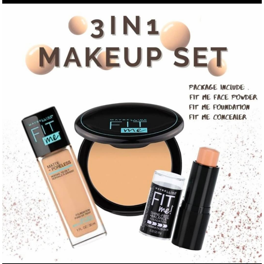 Full Coverage Maybelline FIT ME 3 in 1 Make Up Set * แป้ง * รองพื้นชนิดน้ํา *คอนซีลเลอร์