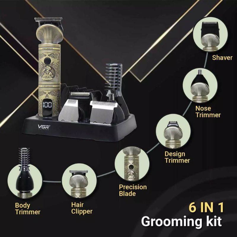 VGR Vgr V-106 ชาร์จ Professional 6 in 1 Hair Clipper โกนหนวด Trimmer