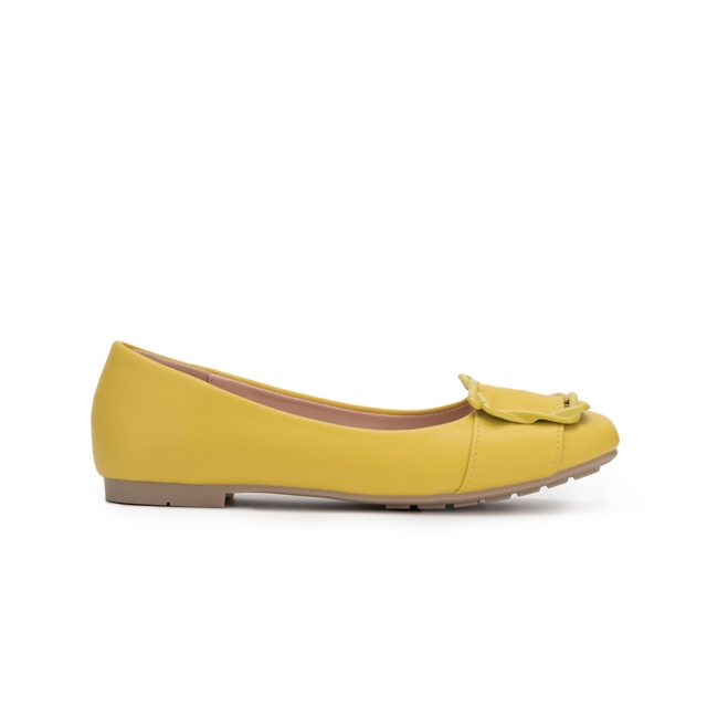 Nose Buckled Square Toe Flat Ballerina - สีเหลือง
