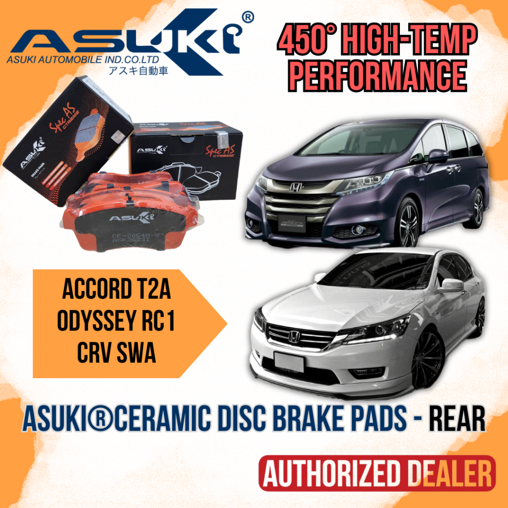 ASUKI ผ้าเบรคหลังเซรามิค Accord g9 t2a t2m Odyssey Rc1 Crv Swa Honda Belakang ชุด