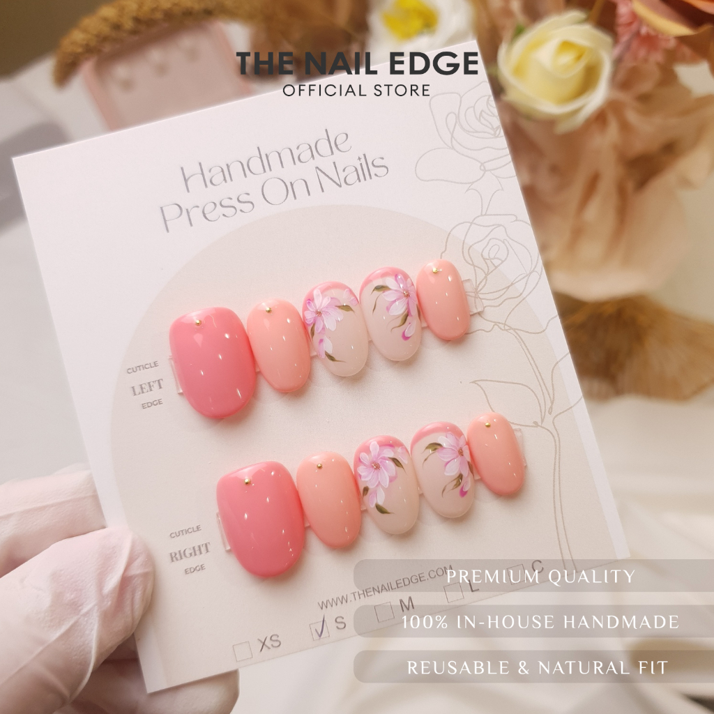 TheNailEdge Premium Handmade Press-On Nails - Pink Bloom T018