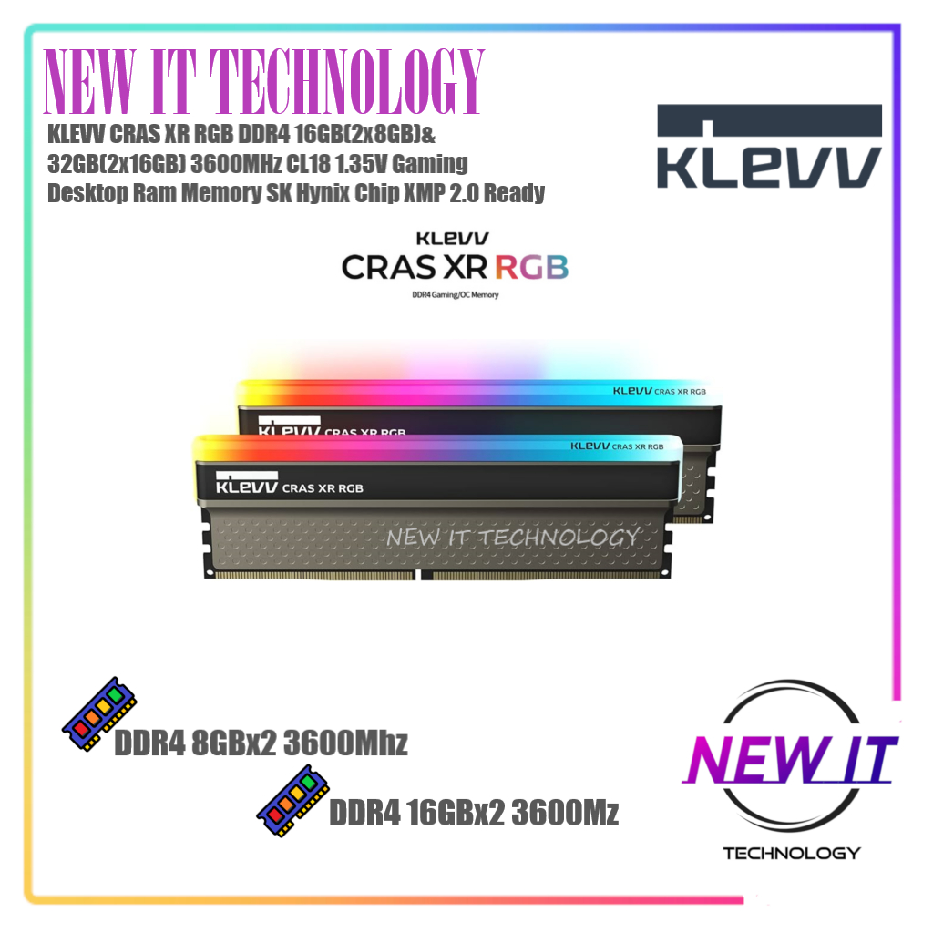 KLEVV CRAS XR RGB DDR4 16GB(2x8GB)&32GB(2x16GB) 3600MHz CL18 1.35V Gaming Desktop Ram Memory SK Hyni