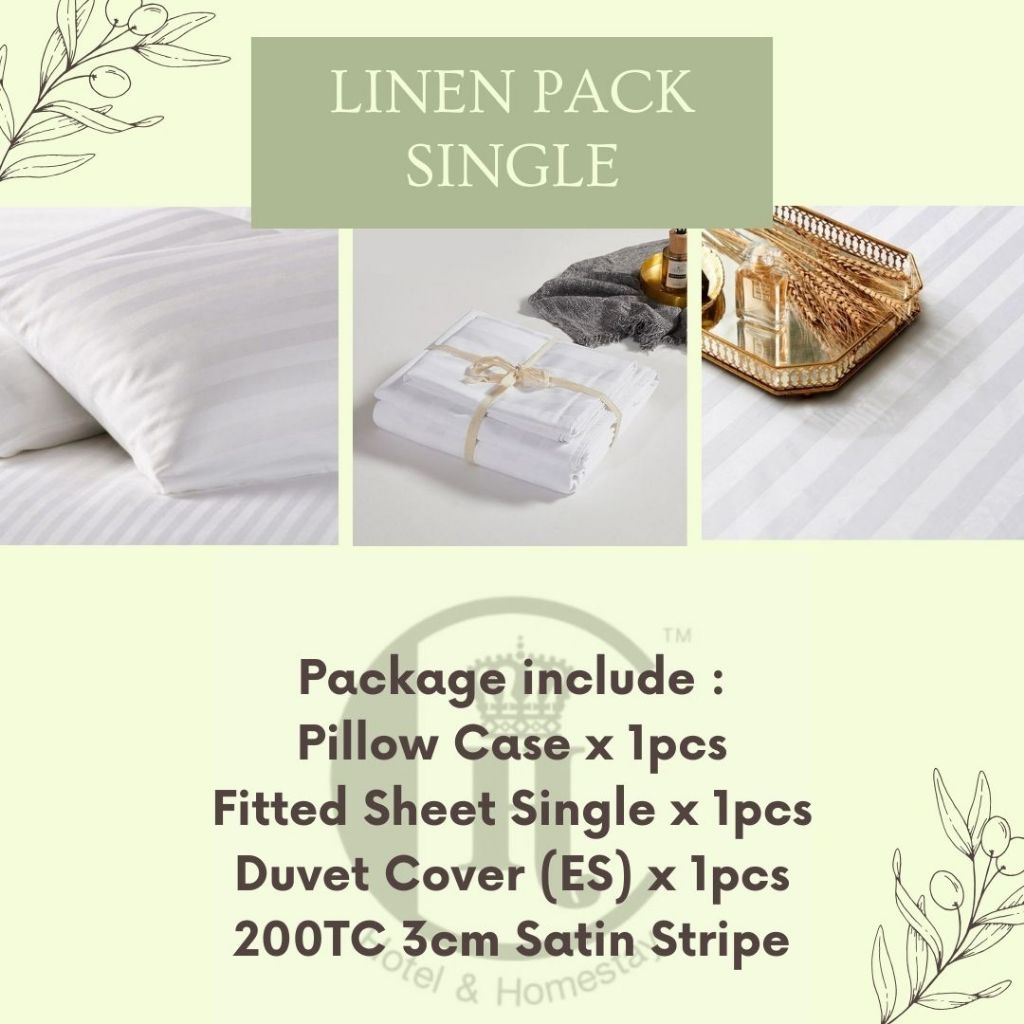 BEDDING SET 3 IN 1 HOTEL SERIES QUALITY - FITEDSHEET/PILLOWCASE/DUVET COVER 240TC 3CM SATIN STRIPE