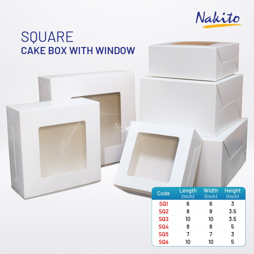 10 ชิ้นกล่องเค้กพร้อมหน้าต่าง 6"X6"X3"/8"X8"X3.5"/8"X8"X5"/10"X3.5"/10"x10"x10"x5"/10x2.5/12x12x2.5>