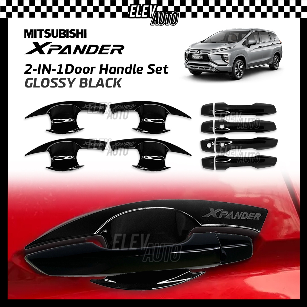 Mitsubishi Xpander GLOSSY BLACK 2-IN-1 ชุดมือจับประตูฝาครอบชาม Trim อุปกรณ์เสริม Bodykit (12 ชิ้น) 2019 2020 2021 2022