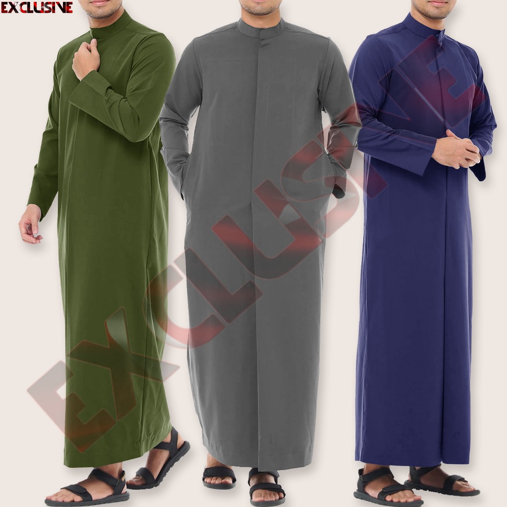 Robe สําหรับผู้ชายเสื้อผ้ามุสลิม Jubah Lelaki ยืนปกสไตล์ / Jubah Lengan Panjang / มาใหม่ล่าสุด Jubah