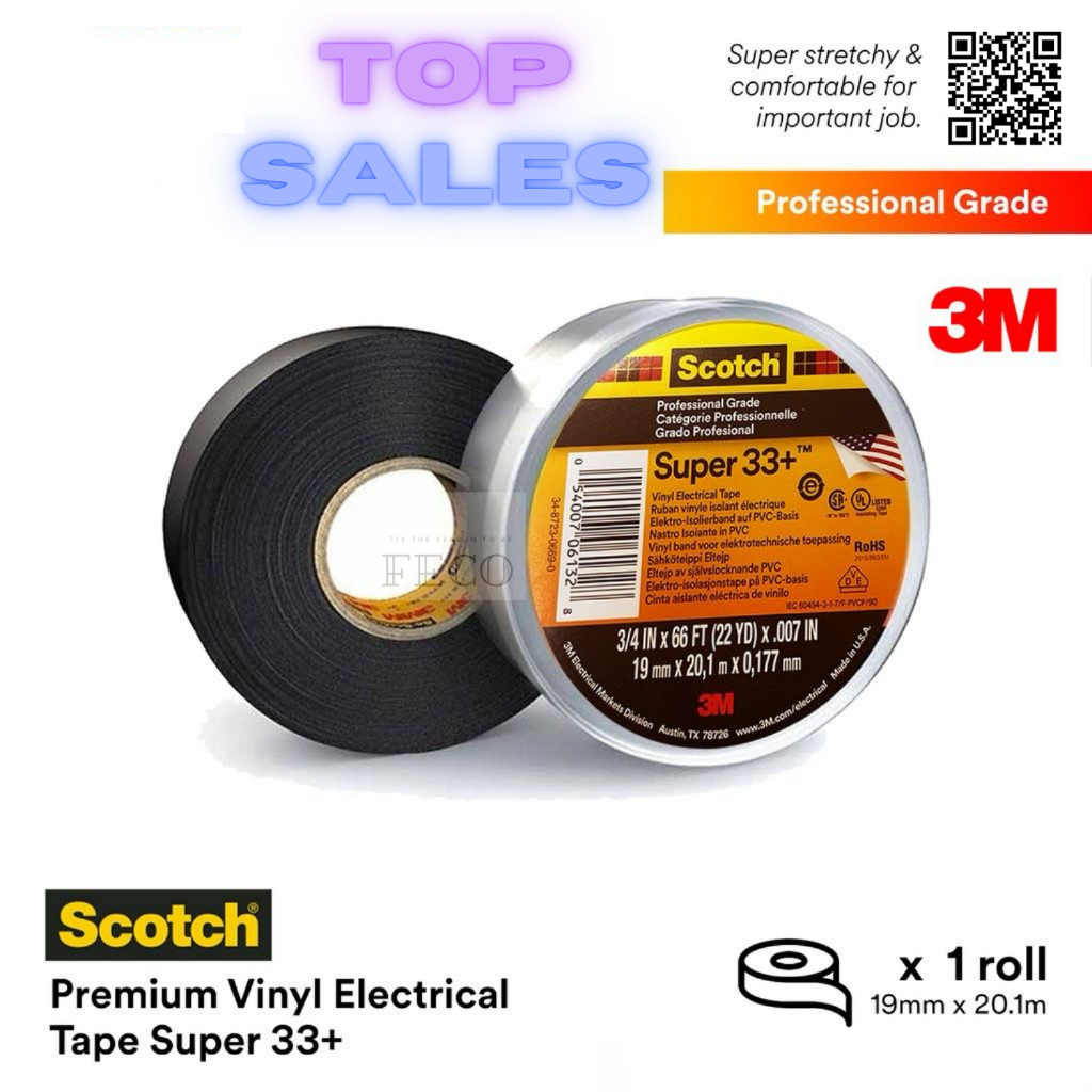 ลังนก 3เอ็ม® Super 33+TM เทปไฟฟ้าไวนิล - สีดํา 3M 33TAPE 33 TAPE 3M VINYL TAPE 3M PVC TAPE 3M