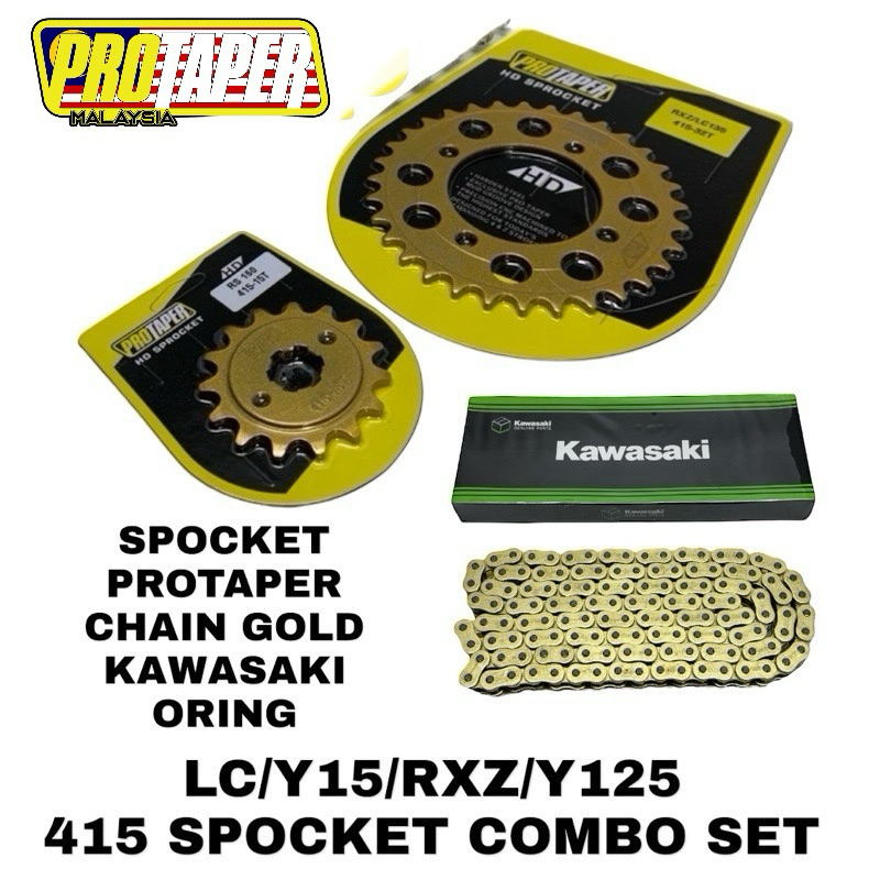Y15/RXZ / LC135 PROTAPER KAWASAKI 415x132 GOLD O-RING CHAIN HD SPROCKET SET (4 LOBANG)