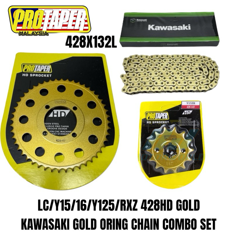 LC/Y15/16/Y125 PROTAPER KAWASAKI HD GOLD ORING SPOCKET COMBO SET 428X132 4 LOBANG