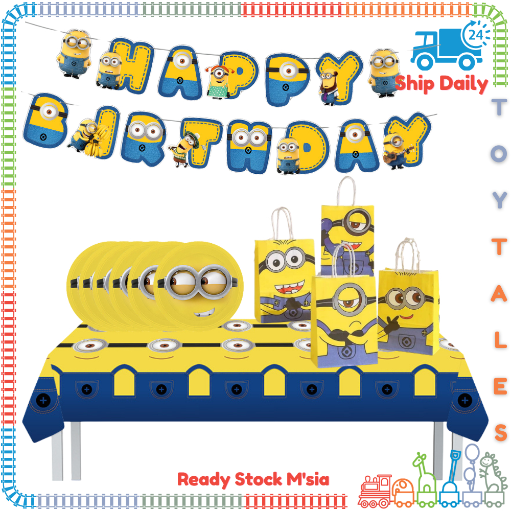 Toytales Minion Birthday DECORTATION ชุดแบนเนอร์วันเกิดฉากหลังพื้นหลัง Deco Kids Party แผ่นกระดาษตกแต่ง