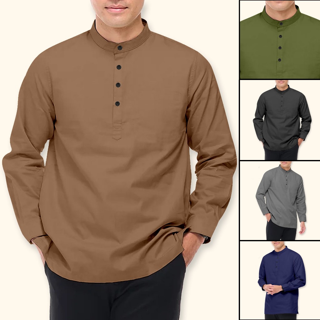 Kurta Raya Full Sleeve Stand Collar / Kurta Lelaki เสื้อลําลองมุสลิม / Kurta Hafiz 2024