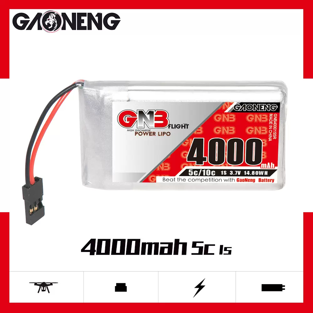 GNB40001S5R // Gaoneng GNB 3.7V 4000mAh 5C LiPo Battery JR for Sanwa MT17 RX