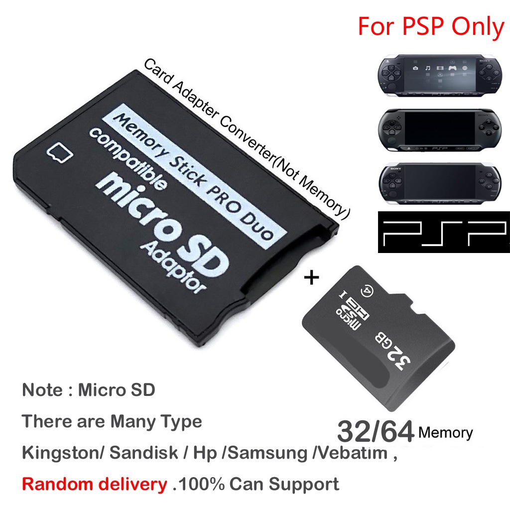 ตัวแปลงอะแดปเตอร์การ์ด Micro SD เป็น Memory Stick MS Pro Duo PSP + หน่วยความจํา 32GB/64GB