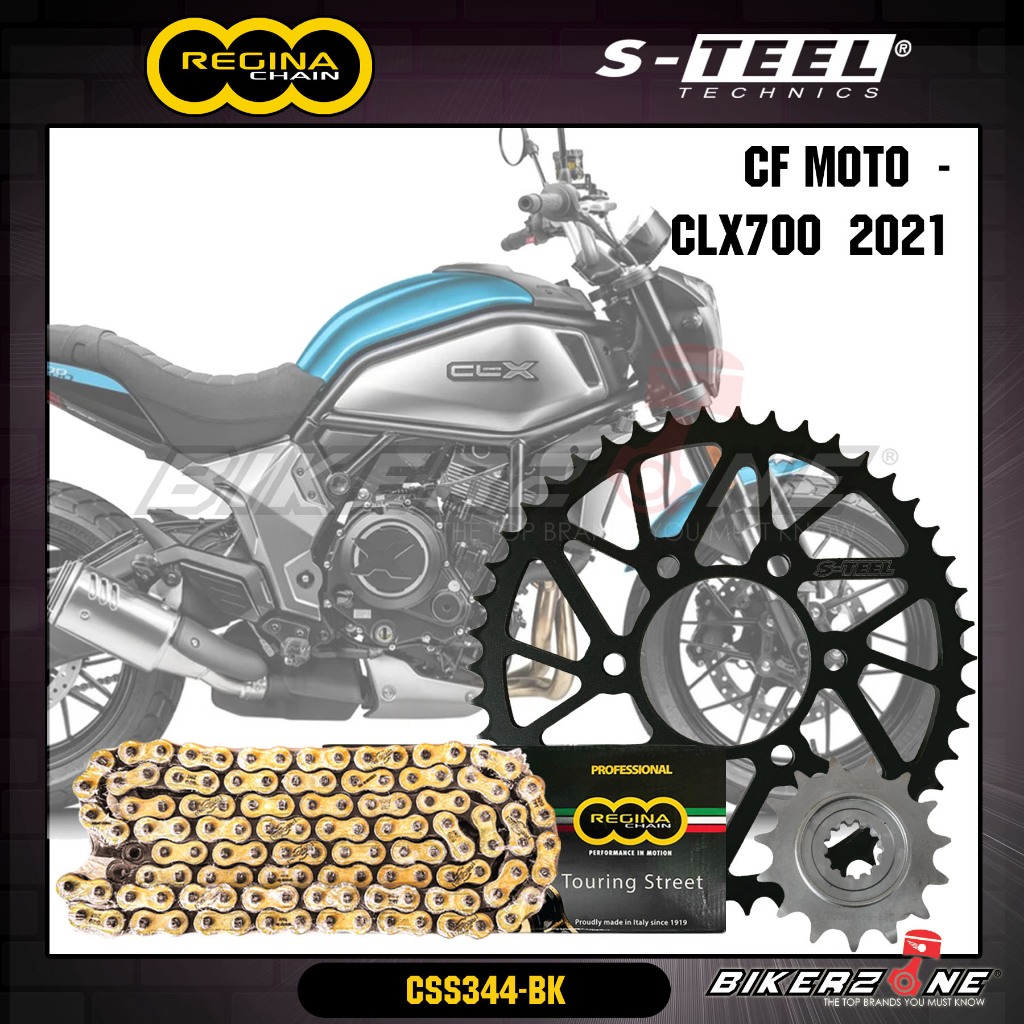 CF MOTO CLX700 CSS344-BK Gold Chain และด้านหน้าด้านหลังชุดเฟืองสําหรับรถจักรยานยนต์โดย Bikerzone Off