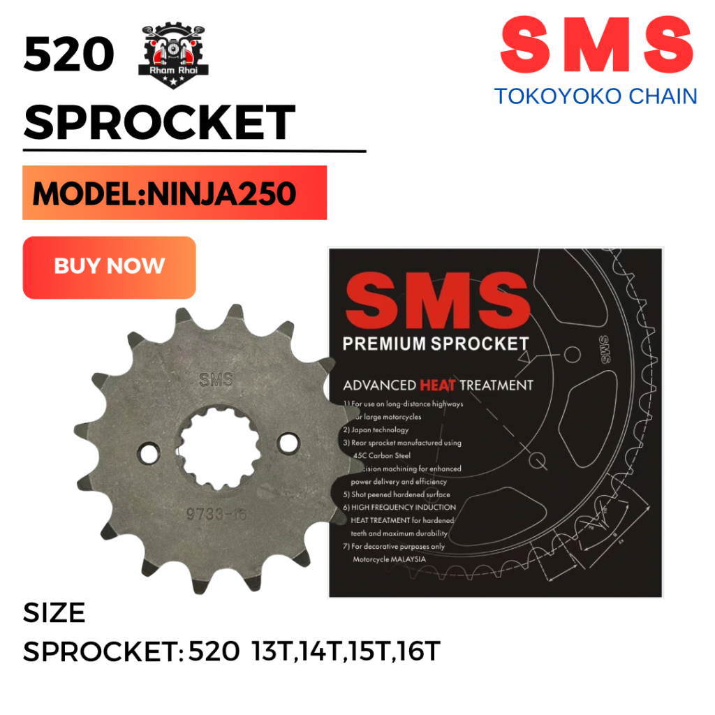 SMS 520 NINJA250 KAWASAKI PREMIUM FRONT SPROCKET สําหรับ KAWASAKI BLACK STEEL