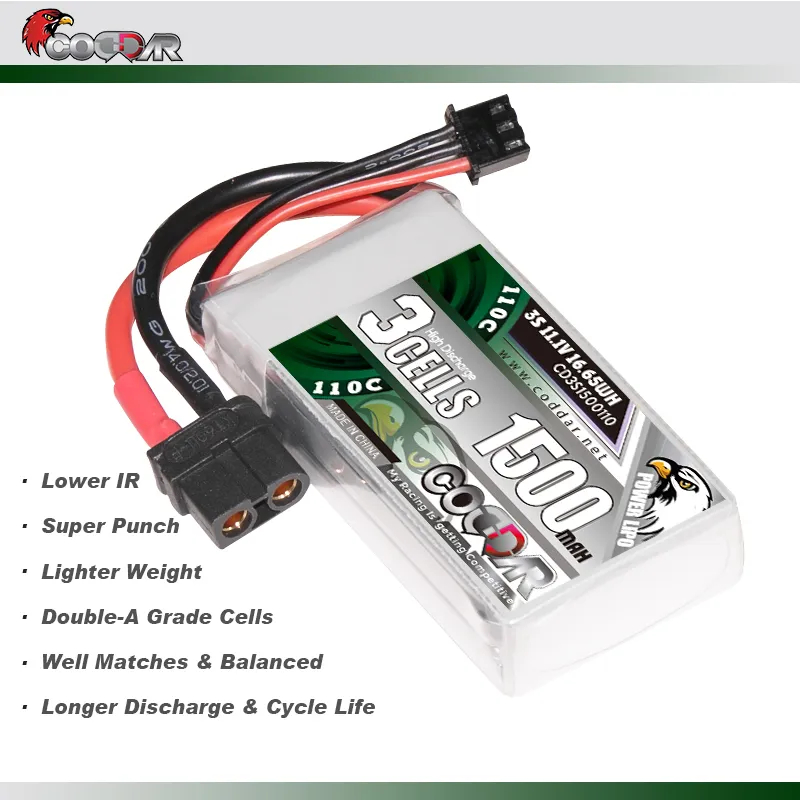 ซีดี3S1500110 // Coddar 3S 11.1V 1500mAh 110C XT60 LiPo แบตเตอรี่