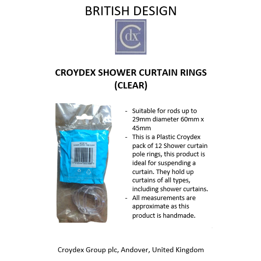 CROYDEX SHOWER CURTAIN RINGS (CLEAR) - สินค้าในสหราชอาณาจักร