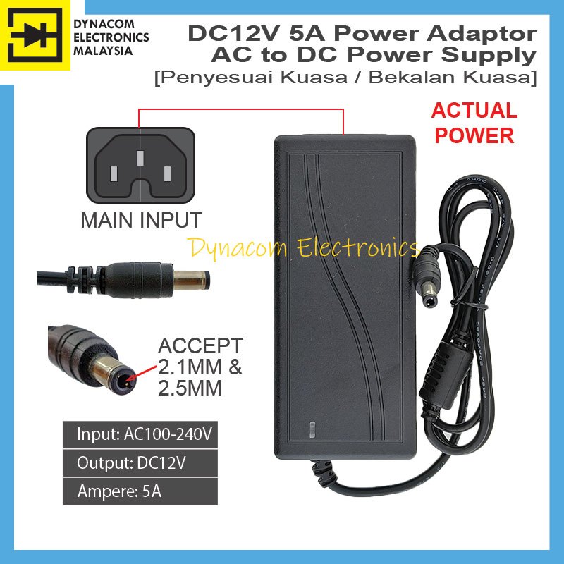 DC12V 5A AC-DC Power Adapter Power 12V Power Supply Adapter [ Pembekal Kuasa ]