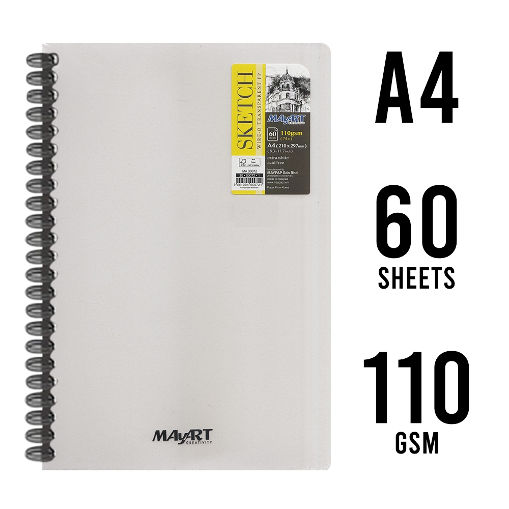 MAYPAP DRAWING BOOK SMART MAYART - WIRE-O PP SKETCH BOOK (A4 / A4+ / A5 / A5+ - 60 แผ่น) ( 110gsm )