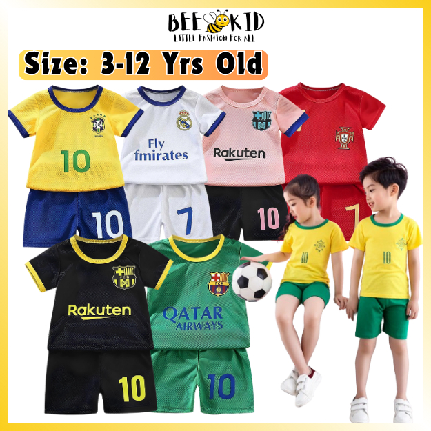 เสื้อฟุตบอลเด็ก 2 ชิ้นชุดกีฬาแขนสั้น Baju Bola Budak Baju Sukan Sepak Kanak