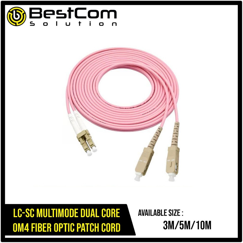 LC-SC MULTIMODE DUAL CORE FIBER OPTIC PATCH CORD OM4