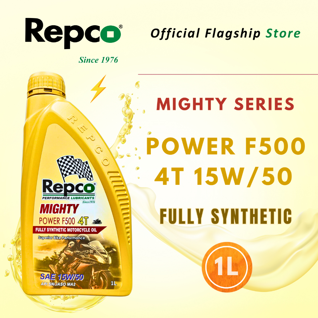 Repco MIGHTY Power F500 4T 15W/50 (1L) น้ํามันเครื่องรถจักรยานยนต์ API SN/JASO MA2 สังเคราะห์อย่างเต