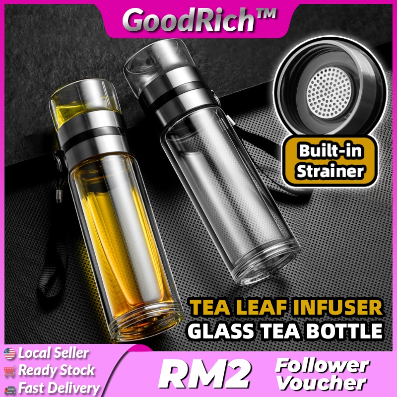 2 ระดับแก้วขวดชา Infuser ถ้วยสองชั้นพร้อมตัวกรองแก้วชาสําหรับเดินทางแก้วบอโรซิลิเกตสูง