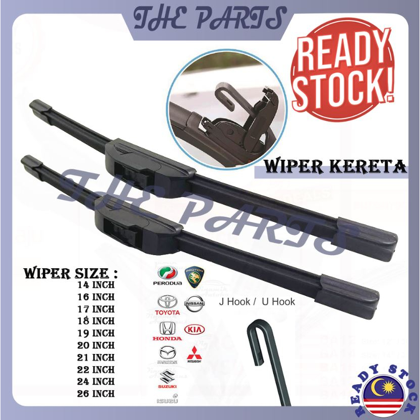 U-hook U Hook / J-Hook J Hook Car Wiper Soft Wiper ใบปัดน้ําฝนกระจกหน้ารถไม่มีกระดูก Wiper Pengelap 