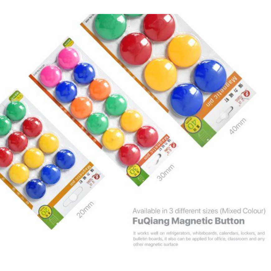ปุ่มแม่เหล็ก 20 มม. (12 ชิ้น/การ์ด) FQ2012 30 มม. (12 ชิ้น/การ์ด) FQ3012 ปุ่มแม่เหล็ก 40 มม. ( 8 ชิ้