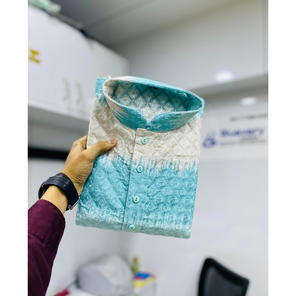 EXCLUSIVE PARTY WEAR RAINBOW COLOR COTTON EMBROIDERED KURTA PAYJAMA