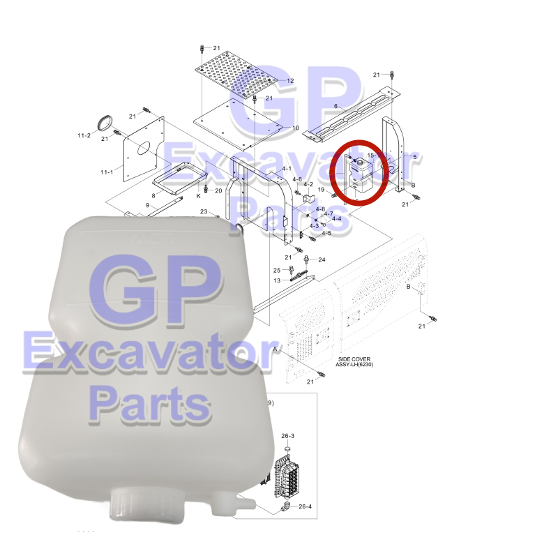 R210-9/R220-9/R320-9/HX210/HX220 รถขุดไฮดรอลิกเครื่องยนต์ถังเก็บน้ําระบายความร้อน (11N8-41071)