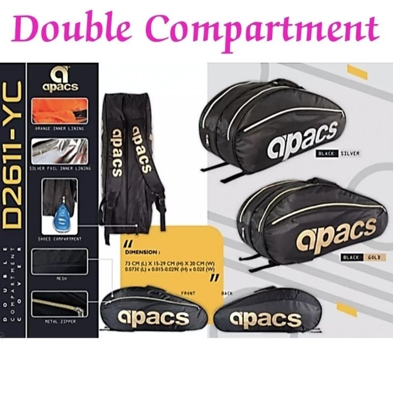APACS DOUBLE COMPARTMENT BAGPACK D2611 BADMINTON BAG โดย APACS