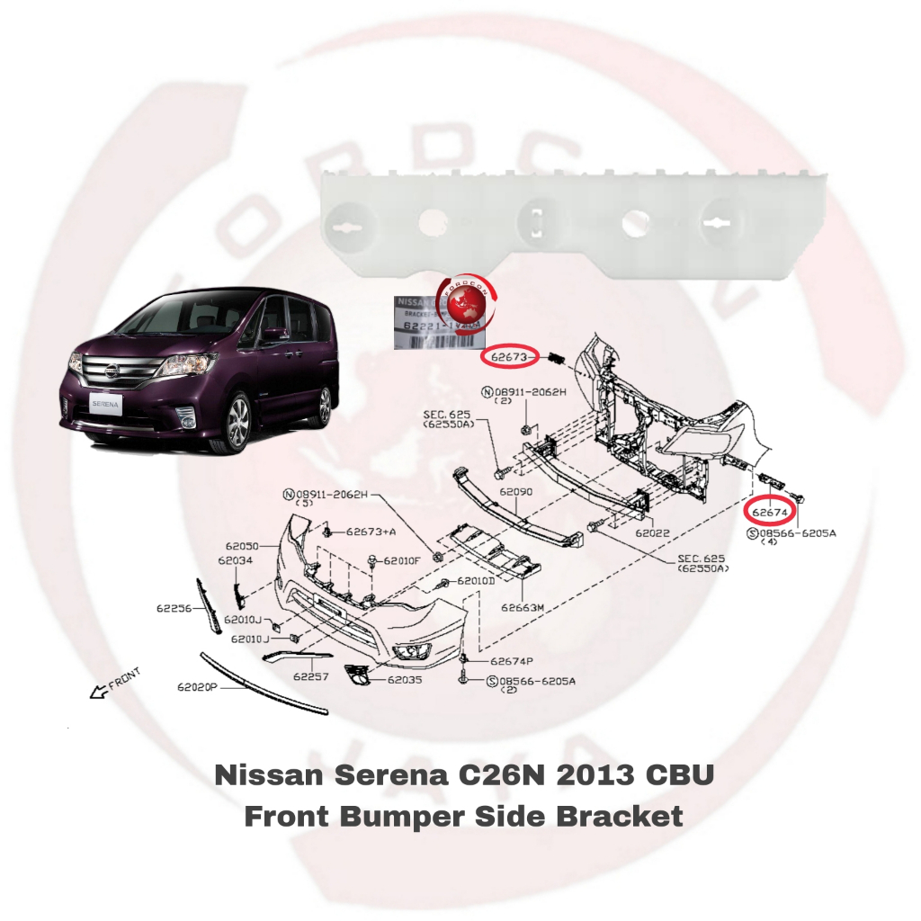 Nissan Serena C26N CBU 2013-2014 กันชนหน้าวงเล็บด้านข้าง 62220-1VA0A 62221-1VA0A C26