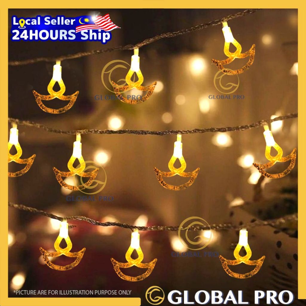 5.5meter 32L Diya Light ผสมสี String Light Deepavali Diwali ตกแต่ง Lampu Lip Lap Agal Vilakku / Diya