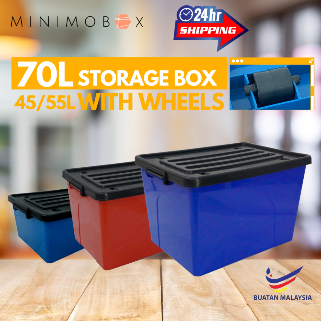 45L 55L 70L กล่องเก็บของพร้อมล้อล้อกล่องเก็บของพลาสติก 45 ลิตร 55 ลิตร 70 ลิตร