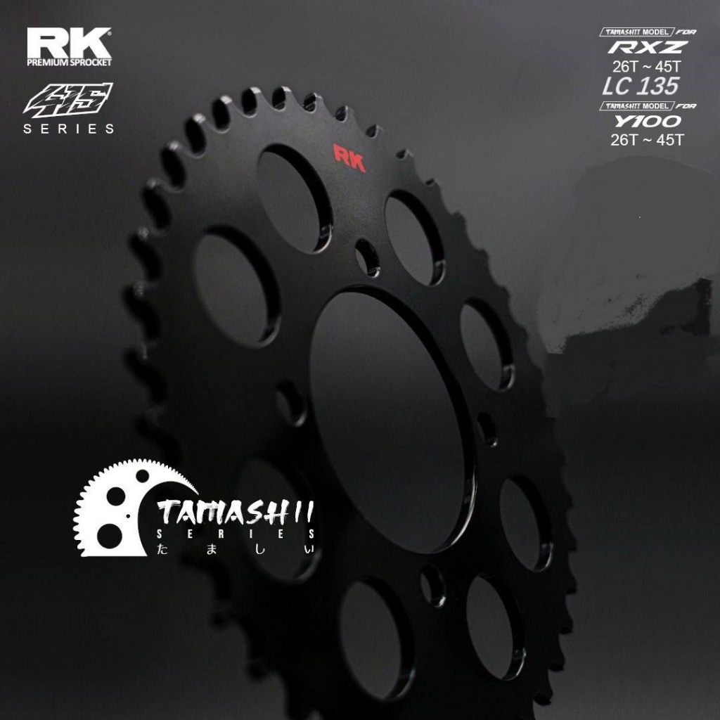 RK 415 Yamaha RXZ / LC135 / 125Z / Y110 / SRL110 RK Black Tamashii Steel Sprocket 26T - 45T (เฟือง 4