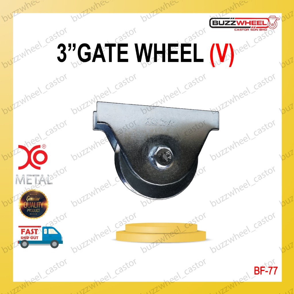 3 BF-77 (V) (75MM X 23MM V-GROOVE) โลหะ NON-CAP SLIDING GATE ROLLER/ WHEEL/ RODA PAGAR BESI