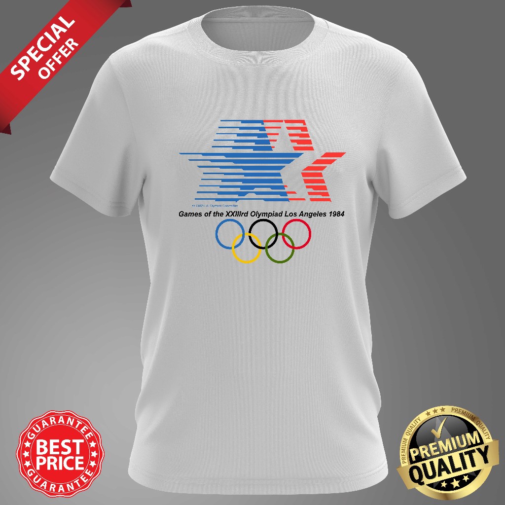 Baju VINTAGE 1984 OLYMPIC LOGO เสื้อยืดคอกลม