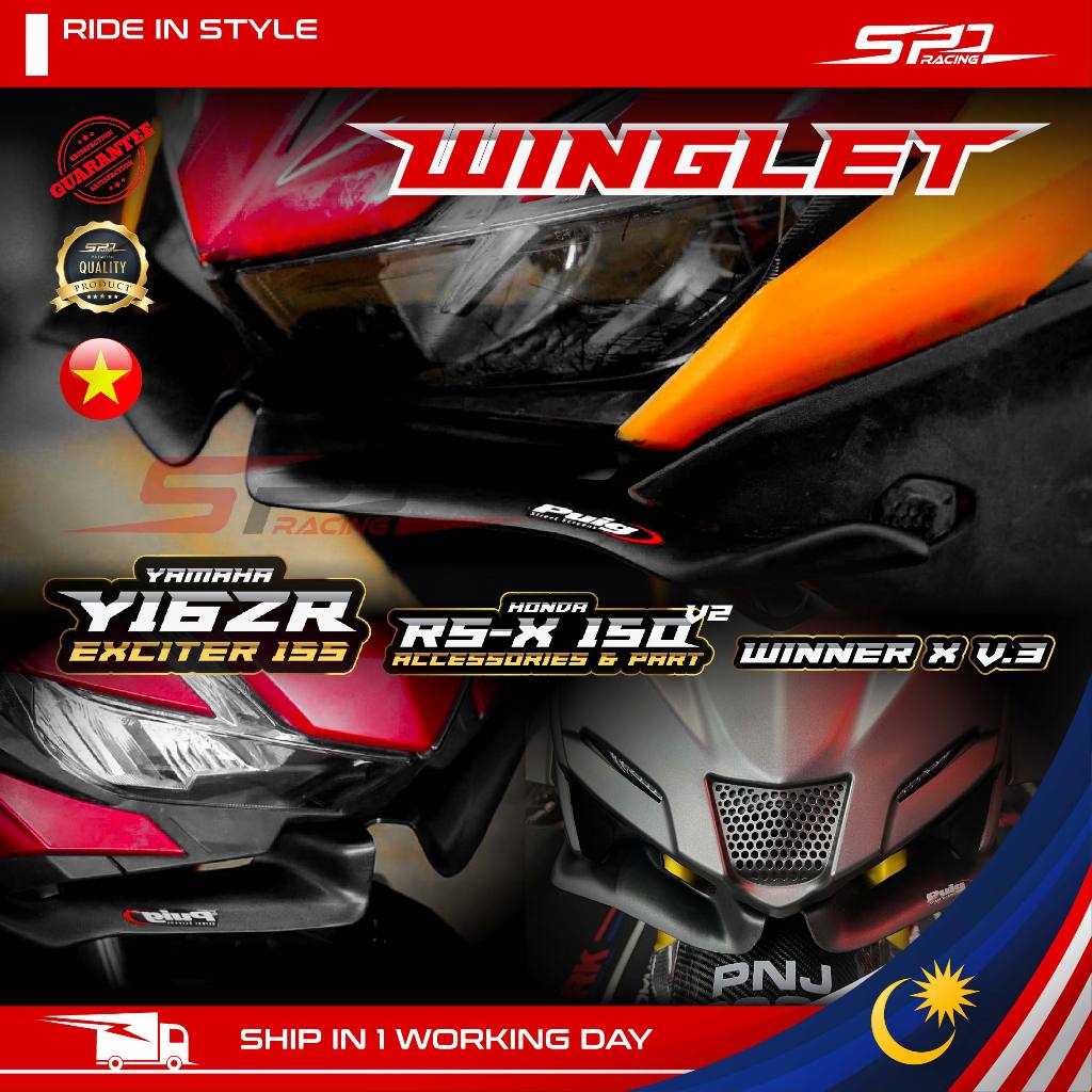 Winglet Matt Black PNP สําหรับ Y16 | RS-X 150 V2 | ผู้ชนะ X V.3