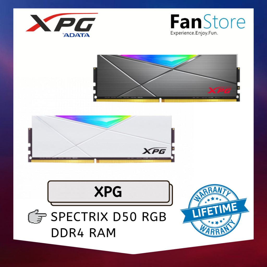 Fanstore XPG SPECTRIX แรม D50 RGB 3200MHZ 3600MHZ 16GBX2 DDR4 - ดํา / ขาว
