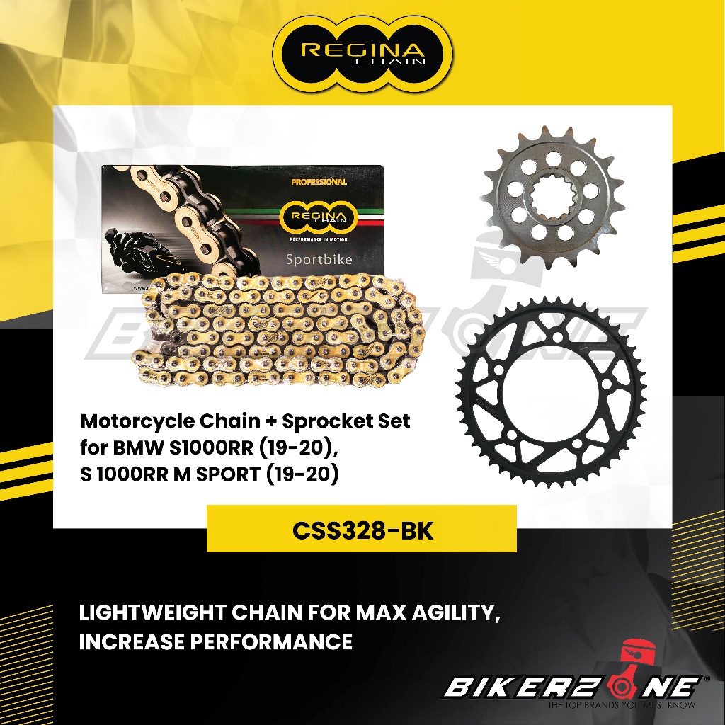 REGINA โซ่ 525ZRP-120 + ชุดเฟือง S-TEEL สําหรับ BMW S1000RR, S 1000RR M SPORT โดย Bikerzone Official