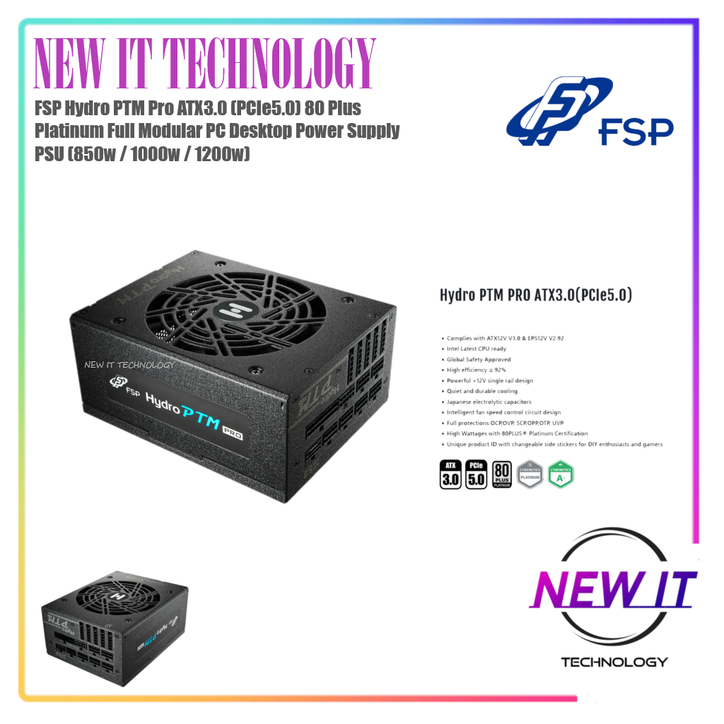 FSP Hydro PTM Pro ATX3.0(PCIe5.0)80 Plus Platinum Full Modular PC Desktop Power Supply PSU(850w / 10