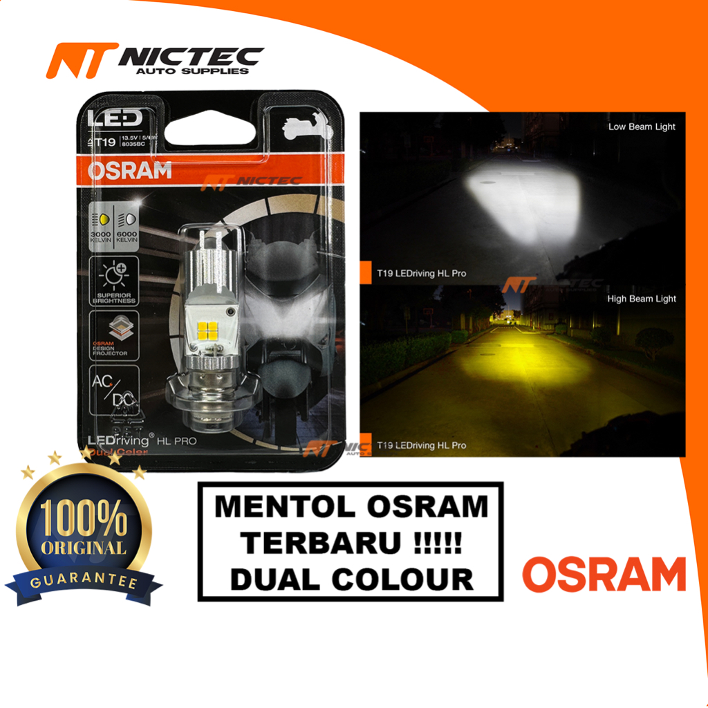 OSRAM T19 MENTOL LED HL PRO DUAL COLOUR 8035BC รถจักรยานยนต์หัวโคมไฟหลอดไฟ AC DC
