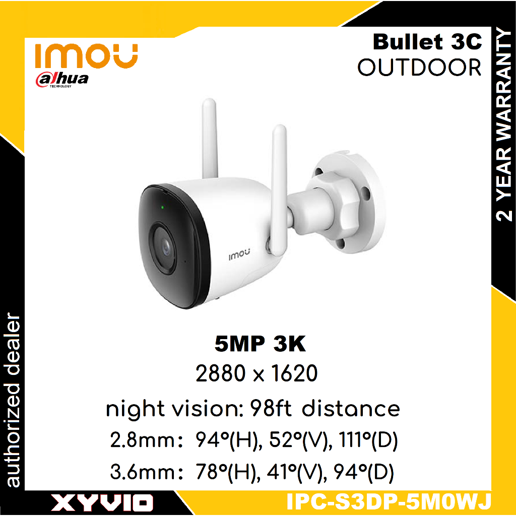 IMOU Dahua IPC-S3DP-5M0WJ Bullet 3C 5MP/2K สมาร์ท AI Human Detection IP67 Weatherproof Outdoor Secur