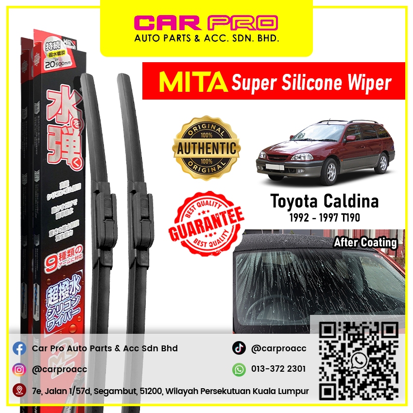 Toyota Caldina 1992 - 1997 T190 1 คู่ MITA SILICONE COATING Aero ใบปัดน้ําฝนด้านหน้า TWIN Set 21 & 1