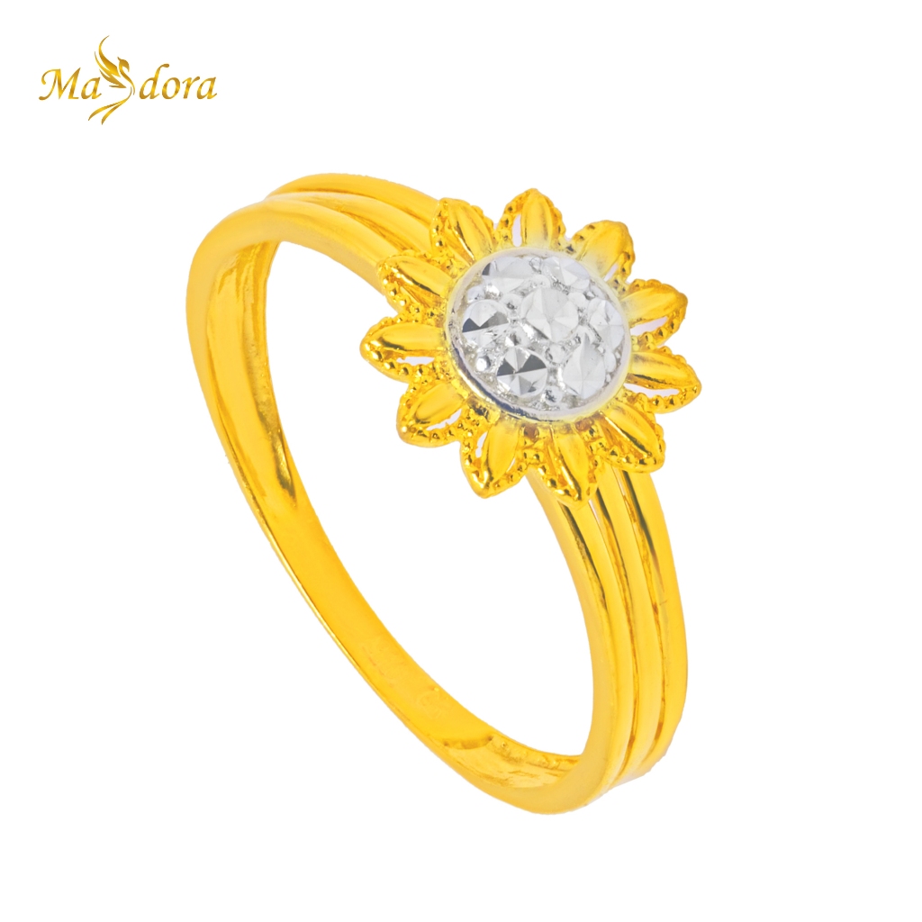 Masdora Classy Sunflower Diamond Cut Gold Ring (2C🌹 Emas 916