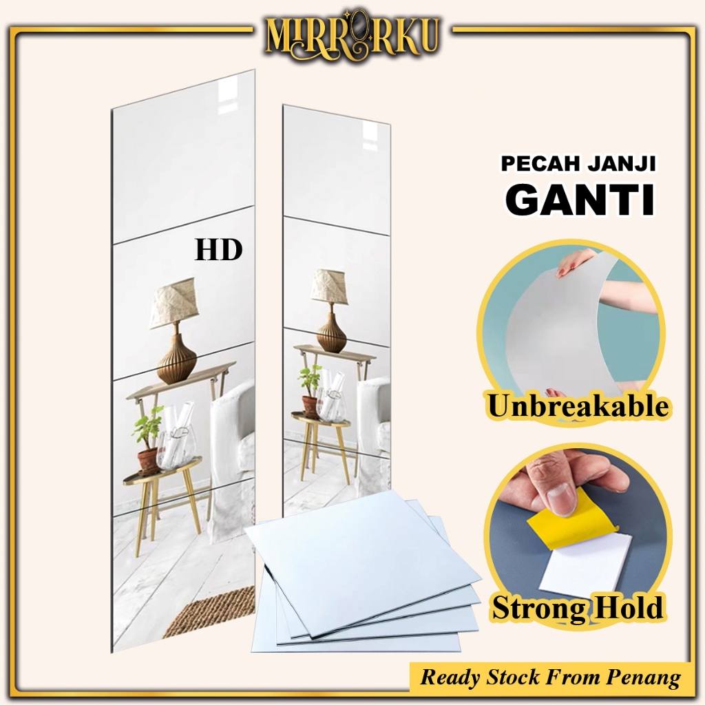 Mirrorku Mirror Self Adhesive Wall Mirror Long HD Arkyclic Unbreakable Cermin Panjang Dinding 全身镜