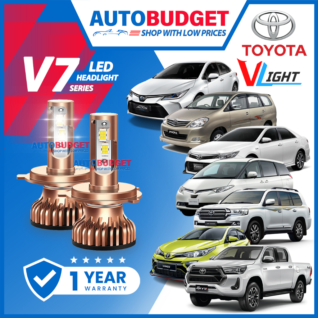 ไฟหน้ารถยนต์ LED V7 55W 6000K สําหรับ TOYOTA Vios Camry Altis Estima Innova Yaris Hilux H1 H4 H7 H11 HB3