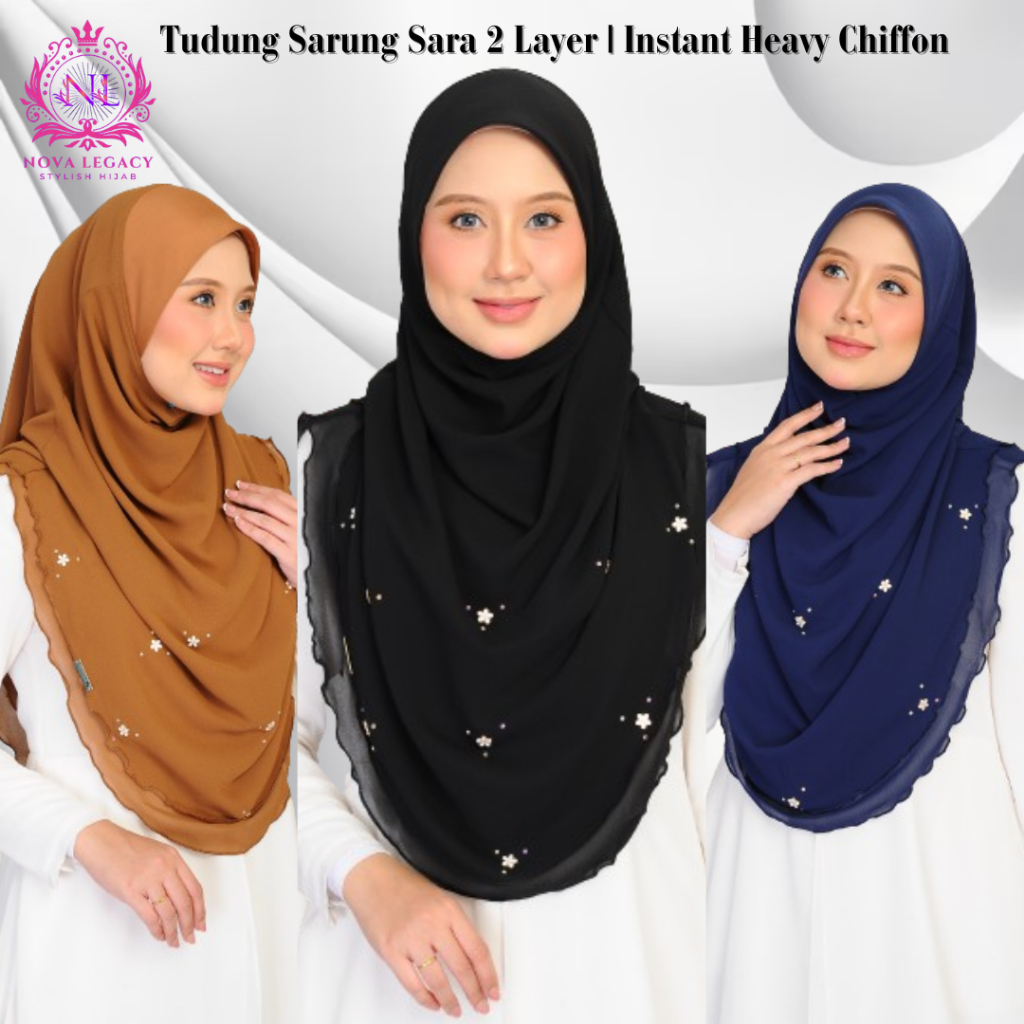 Tudung Sarung Sara 2 ชั้น Instant Heavy Chiffon