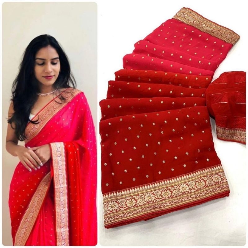 1-Minute Ready-to-wear One Tone & Two Tone Heavy Georgette Saree